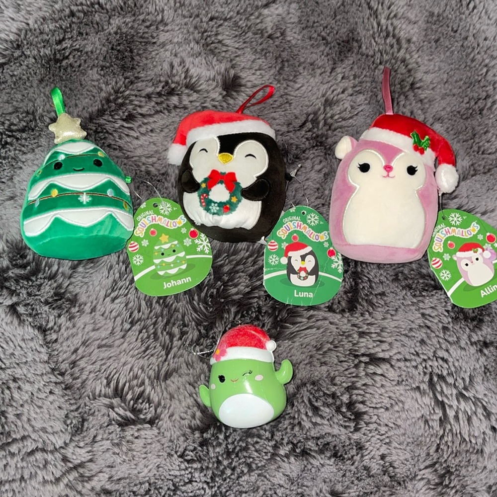 Squishmallows Christmas Ornaments Plush Toy LOT Johann Luna Allina & Hard Cactus
